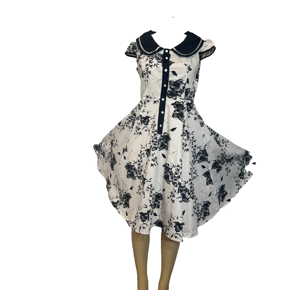 NWT H&R London Vintage Style Fit Flare Dress Sz 10 Black White Floral - Picture 4 of 14